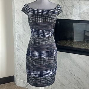 Vince Camuto Purple black and silver Patterned Midi Dress